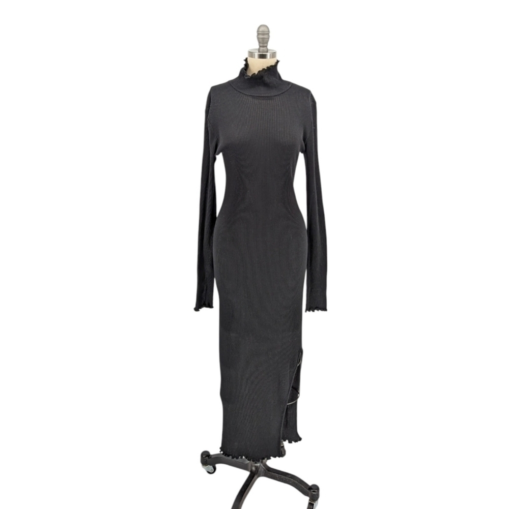 cos Turtle Neck Ribbed Knit Mid Bodycon Dress Black XS/S minimalist preppy fall